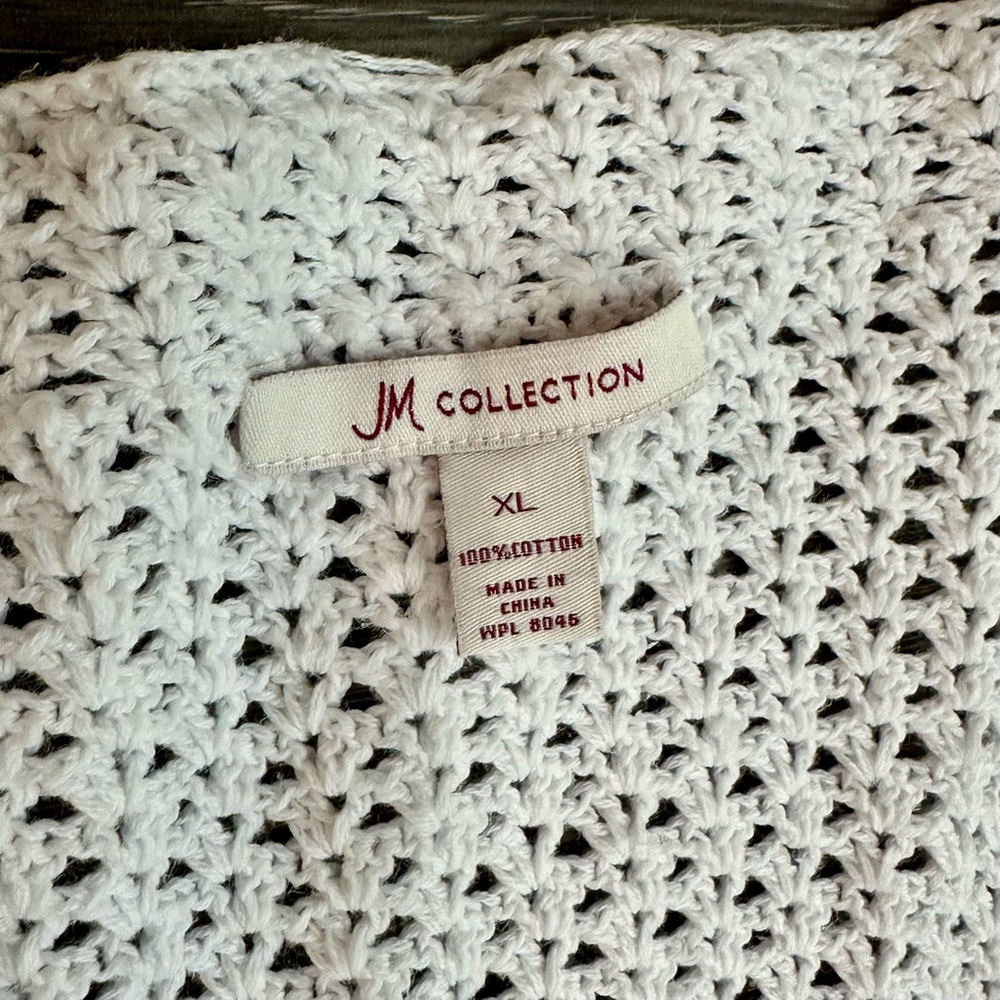 JM Collection White Crochet Lace Cardigan XL Boho Coastal Cottagecore Knit - Picture 6 of 8